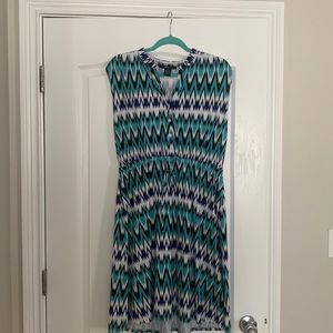 Teal, blue, and white dress
